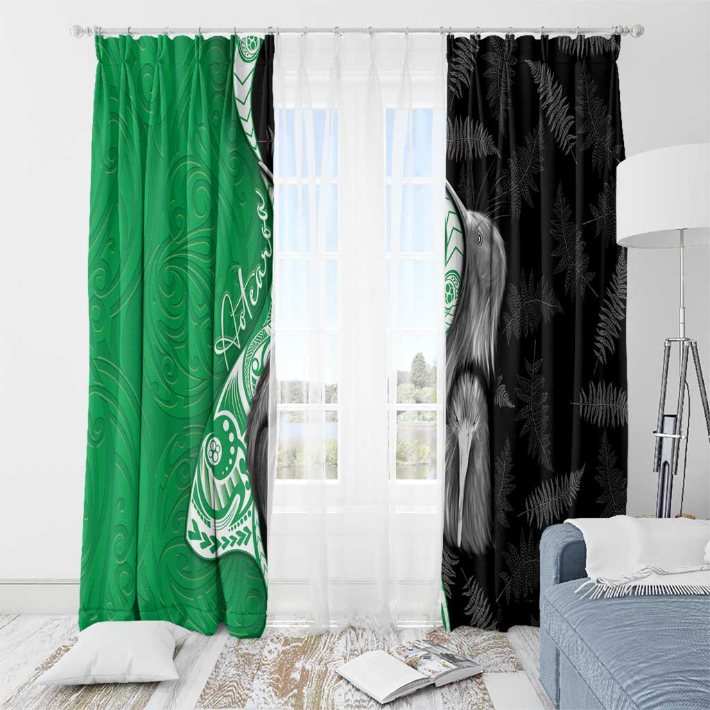 New Zealand Aotearoa Window Curtain Kiwi Fern Maori Pattern Green Version
