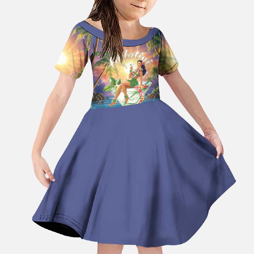 Aloha Hawaii Family Matching Long Sleeve Bodycon Dress and Hawaiian Shirt Hula Martini Tropical Vibes - Polynesian Pride