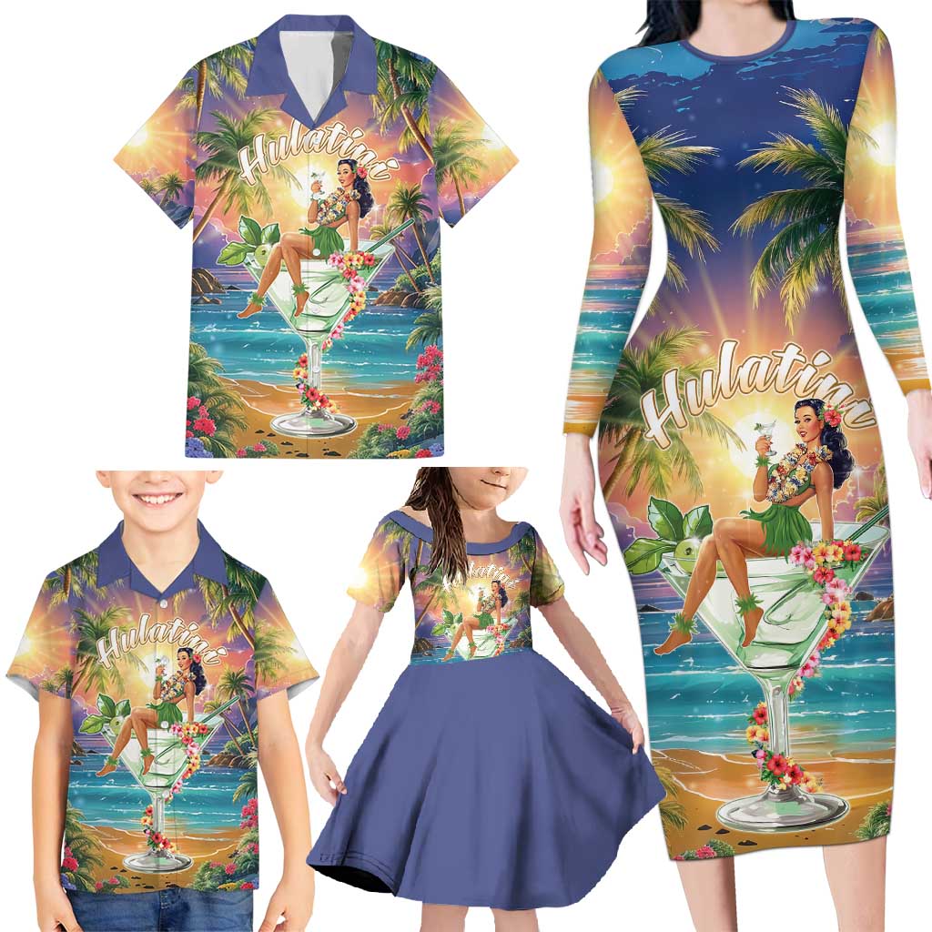 Aloha Hawaii Family Matching Long Sleeve Bodycon Dress and Hawaiian Shirt Hula Martini Tropical Vibes LT05 - Polynesian Pride