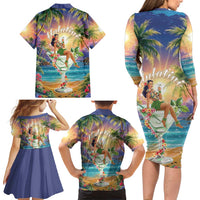 Aloha Hawaii Family Matching Long Sleeve Bodycon Dress and Hawaiian Shirt Hula Martini Tropical Vibes - Polynesian Pride