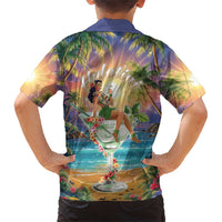 Aloha Hawaii Family Matching Short Sleeve Bodycon Dress and Hawaiian Shirt Hula Martini Tropical Vibes - Polynesian Pride