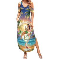 Aloha Hawaii Family Matching Summer Maxi Dress and Hawaiian Shirt Hula Martini Tropical Vibes LT05 Mom's Dress Colorful - Polynesian Pride