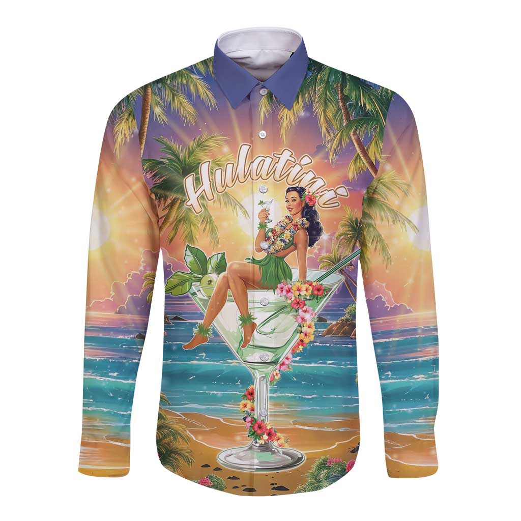 Aloha Hawaii Long Sleeve Button Shirt Hula Martini Tropical Vibes LT05 Unisex Colorful - Polynesian Pride