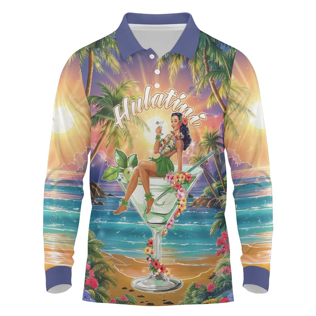 Aloha Hawaii Long Sleeve Polo Shirt Hula Martini Tropical Vibes - Polynesian Pride
