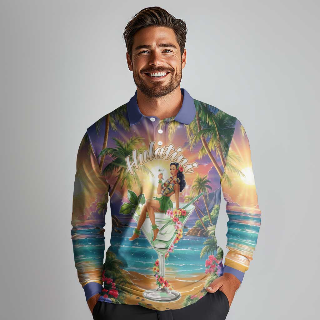 Aloha Hawaii Long Sleeve Polo Shirt Hula Martini Tropical Vibes - Polynesian Pride