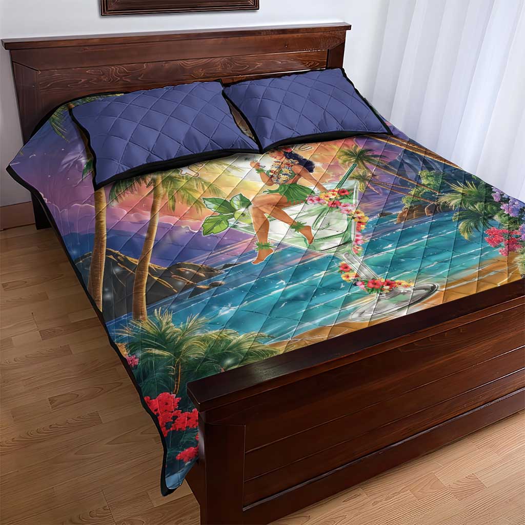 Aloha Hawaii Quilt Bed Set Hula Martini Tropical Vibes - Polynesian Pride