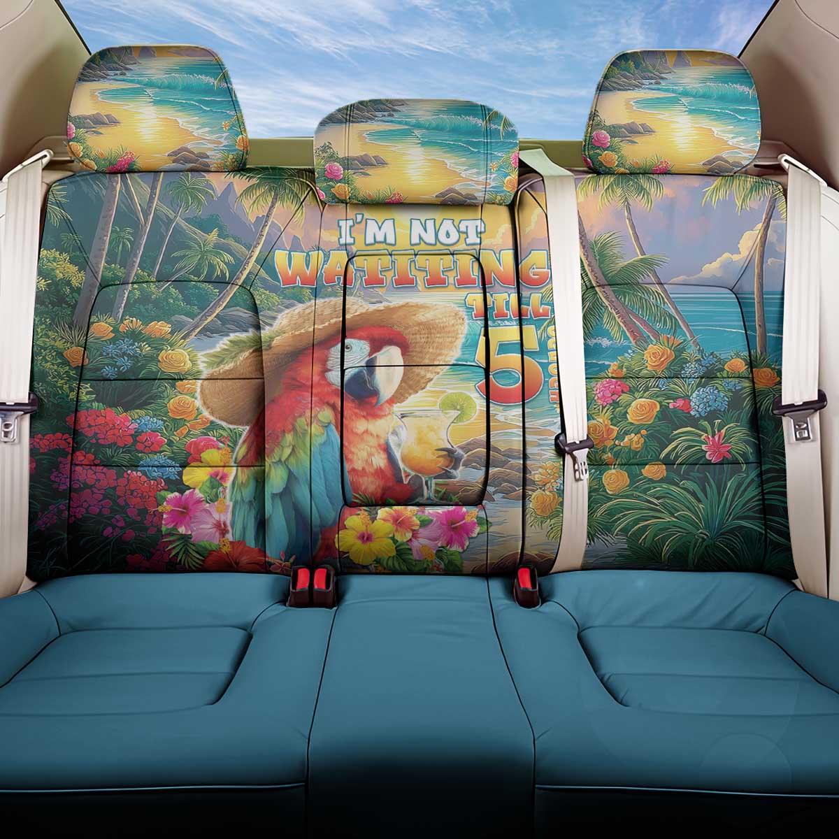 Hawaii Parrot Back Car Seat Cover Im Not Waiting Till 5 Oclock - Polynesian Pride
