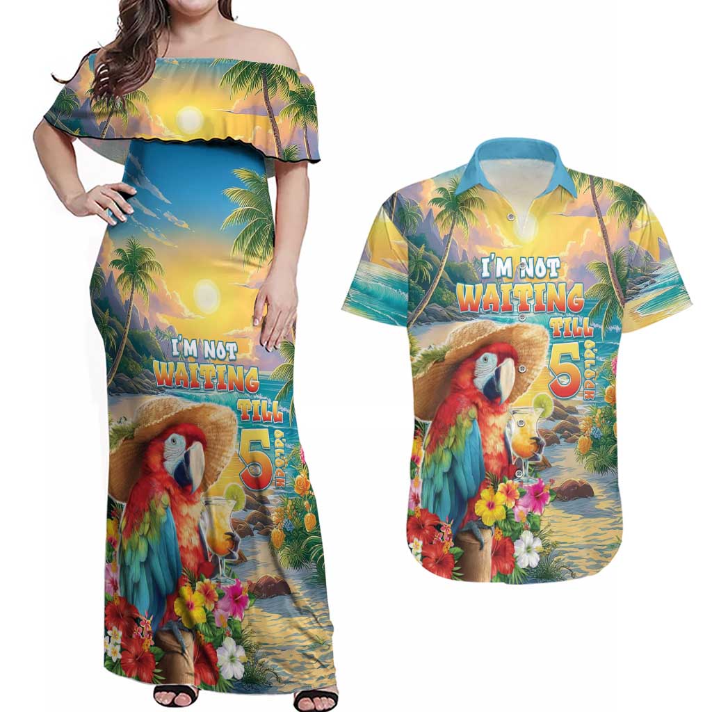 Hawaii Parrot Couples Matching Off Shoulder Maxi Dress and Hawaiian Shirt Im Not Waiting Till 5 Oclock LT05 Colorful - Polynesian Pride