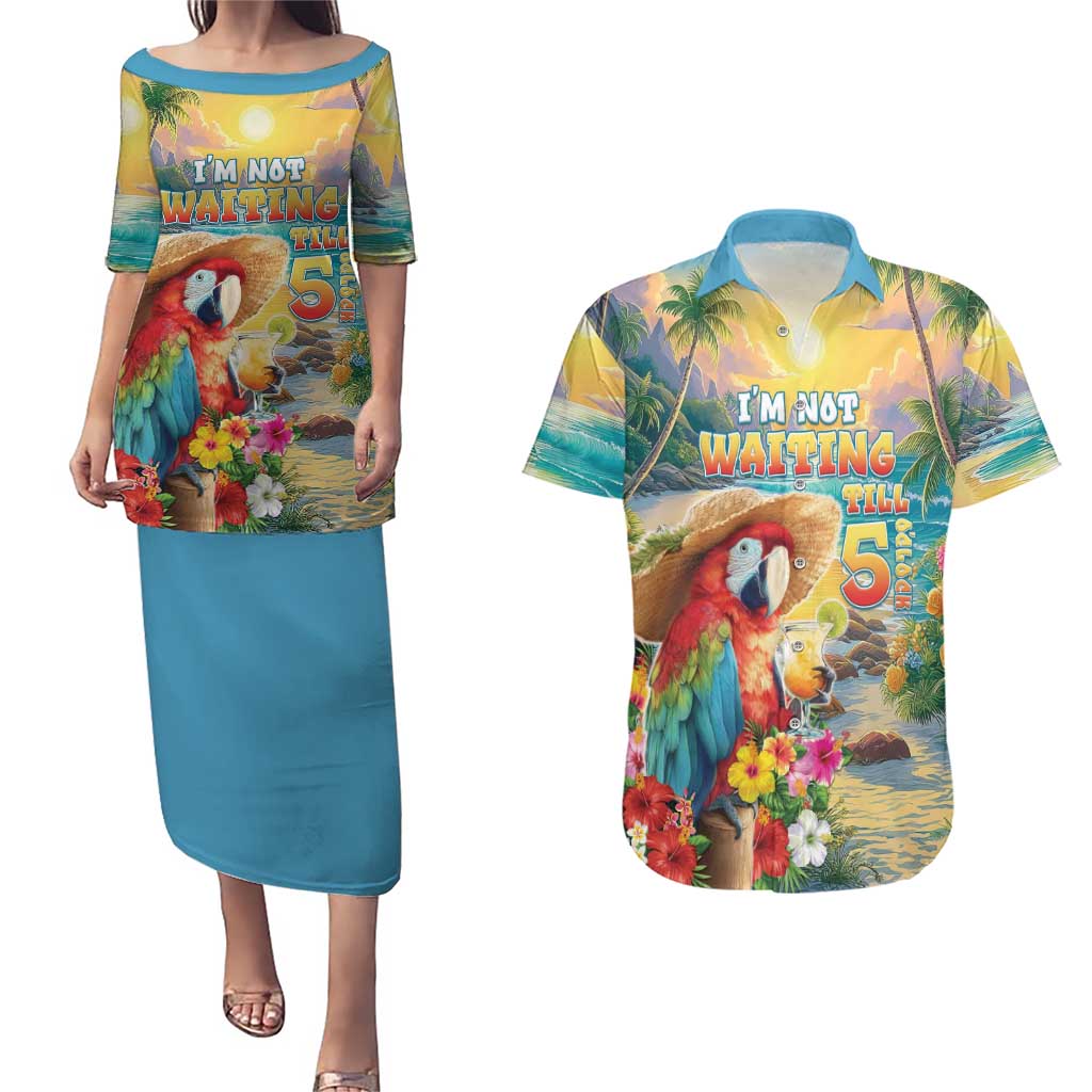 Hawaii Parrot Couples Matching Puletasi and Hawaiian Shirt Im Not Waiting Till 5 Oclock LT05 Colorful - Polynesian Pride