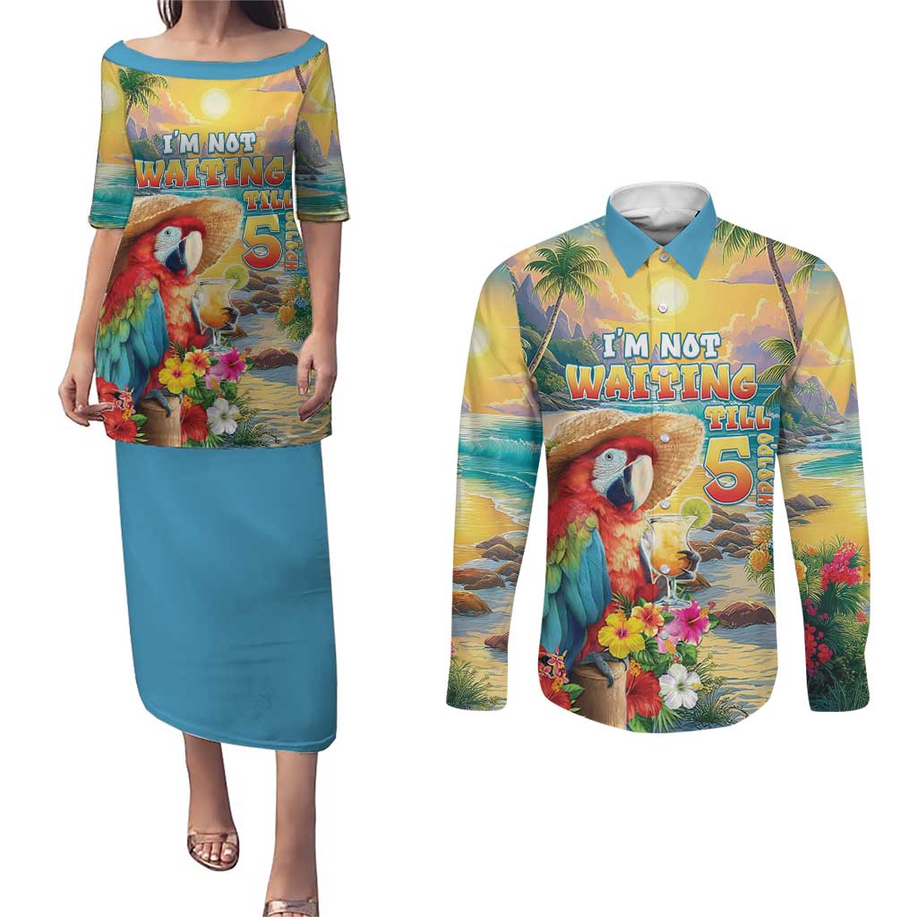 Hawaii Parrot Couples Matching Puletasi and Long Sleeve Button Shirt Im Not Waiting Till 5 Oclock LT05 Colorful - Polynesian Pride