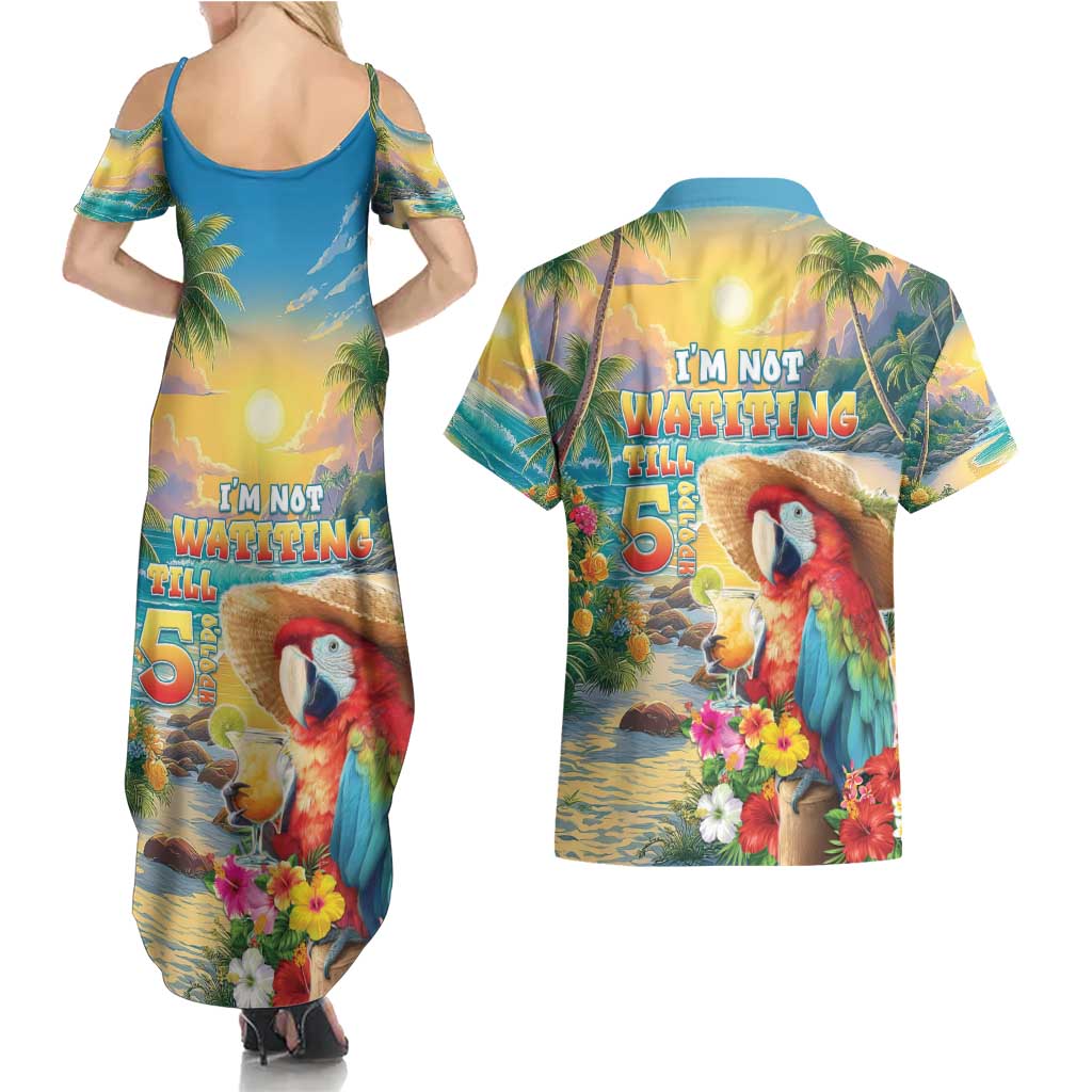 Hawaii Parrot Couples Matching Summer Maxi Dress and Hawaiian Shirt Im Not Waiting Till 5 Oclock - Polynesian Pride