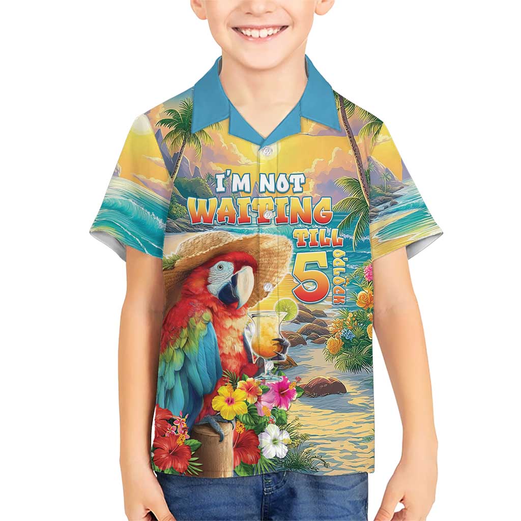 Hawaii Parrot Family Matching Off The Shoulder Long Sleeve Dress and Hawaiian Shirt Im Not Waiting Till 5 Oclock