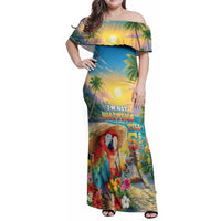 Hawaii Parrot Family Matching Off Shoulder Maxi Dress and Hawaiian Shirt Im Not Waiting Till 5 Oclock