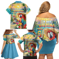 Hawaii Parrot Family Matching Off Shoulder Short Dress and Hawaiian Shirt Im Not Waiting Till 5 Oclock
