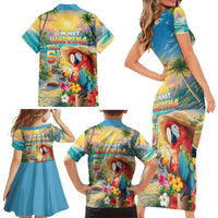 Hawaii Parrot Family Matching Short Sleeve Bodycon Dress and Hawaiian Shirt Im Not Waiting Till 5 Oclock