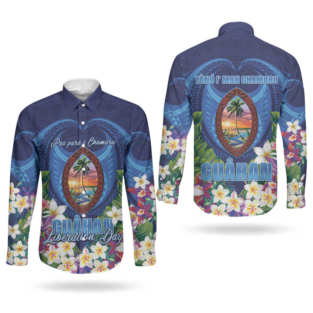 Guam Liberation Day Couples Matching Long Sleeve Bodycon Dress and Long Sleeve Button Shirt Pas Para I Chamoru