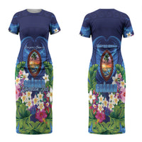 Guam Liberation Day Couples Matching Short Sleeve Bodycon Dress and Hawaiian Shirt Pas Para I Chamoru