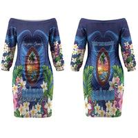 Guam Liberation Day Family Matching Off The Shoulder Long Sleeve Dress and Hawaiian Shirt Pas Para I Chamoru