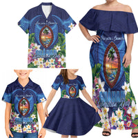 Guam Liberation Day Family Matching Off Shoulder Maxi Dress and Hawaiian Shirt Pas Para I Chamoru