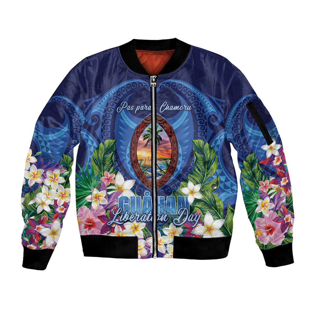 Guam Liberation Day Sleeve Zip Bomber Jacket Pas Para I Chamoru