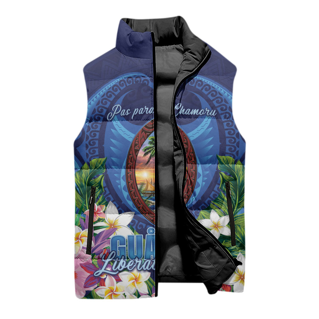 Guam Liberation Day Sleeveless Puffer Jacket Pas Para I Chamoru