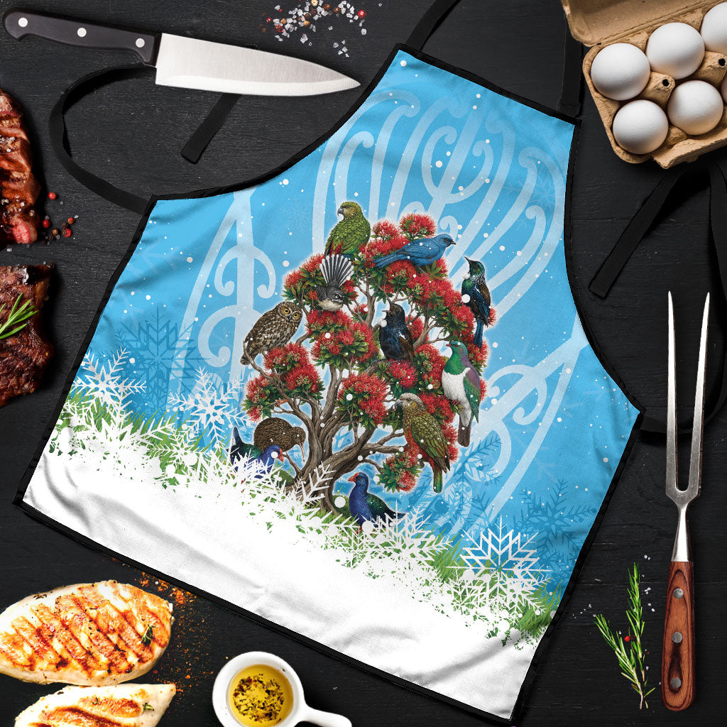 New Zealand Birds Christmas Apron Pohutukawa Xmas Tree