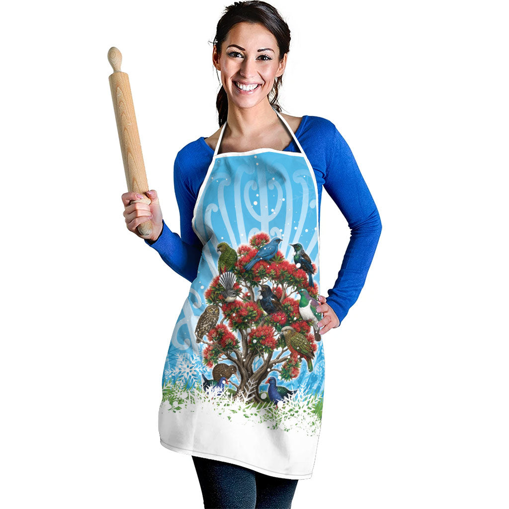 New Zealand Birds Christmas Apron Pohutukawa Xmas Tree