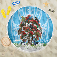 New Zealand Birds Christmas Beach Blanket Pohutukawa Xmas Tree