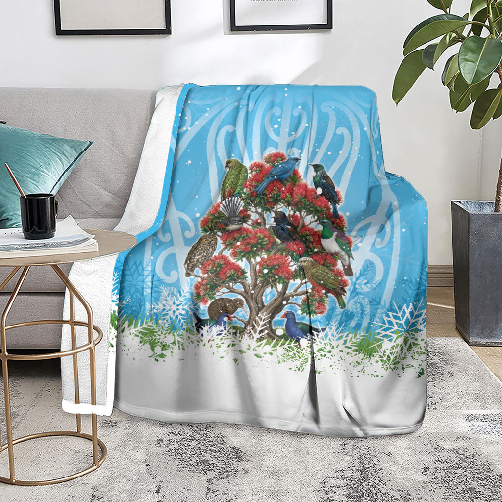 New Zealand Birds Christmas Blanket Pohutukawa Xmas Tree