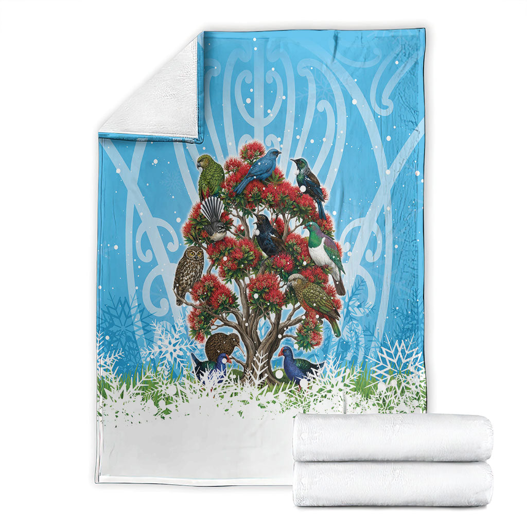 New Zealand Birds Christmas Blanket Pohutukawa Xmas Tree