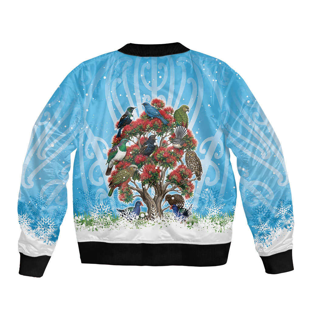 New Zealand Birds Christmas Bomber Jacket Pohutukawa Xmas Tree