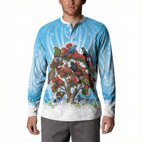 New Zealand Birds Christmas Button Sweatshirt Pohutukawa Xmas Tree