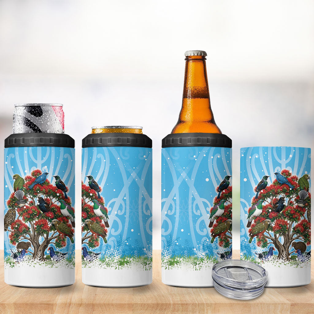 New Zealand Birds Christmas 4 in 1 Can Cooler Tumbler Pohutukawa Xmas Tree