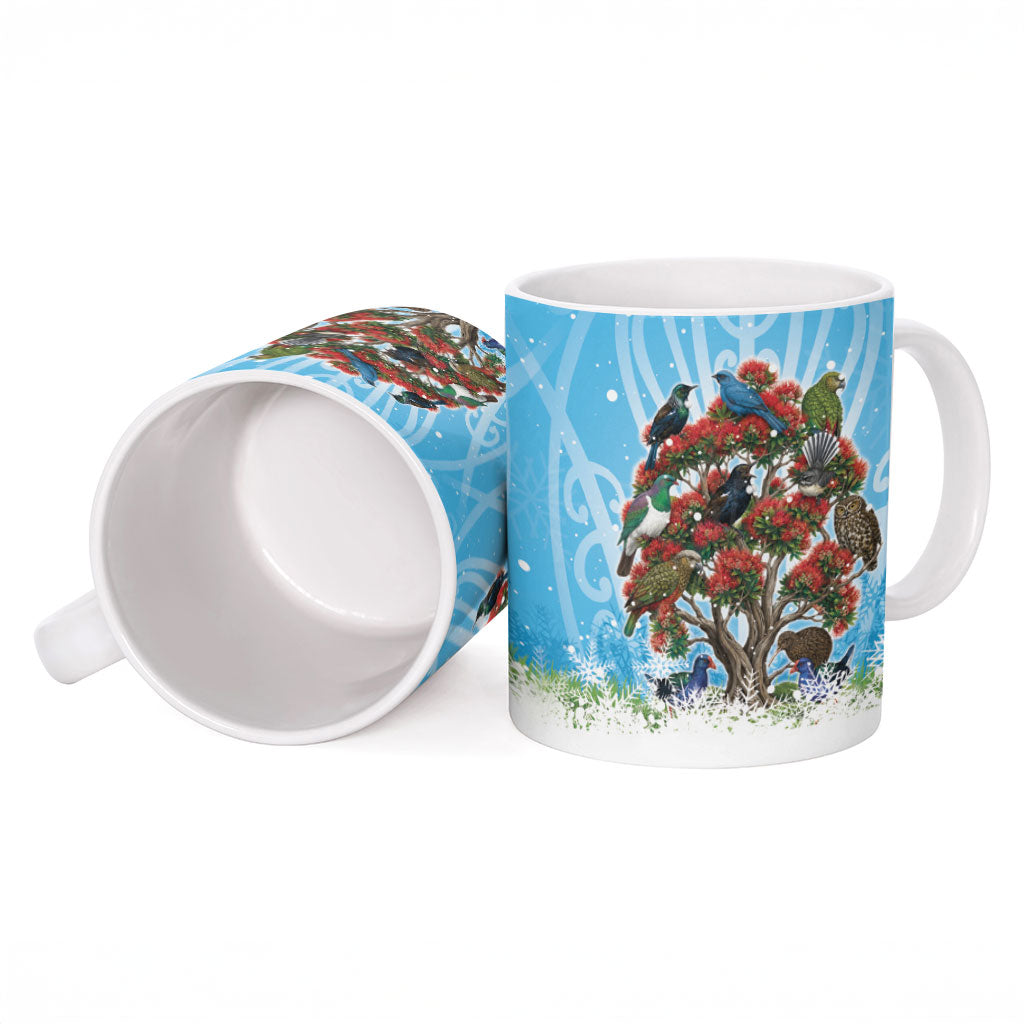 New Zealand Birds Christmas Ceramic Mug Pohutukawa Xmas Tree