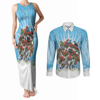 New Zealand Birds Christmas Couples Matching Tank Maxi Dress and Long Sleeve Button Shirt Pohutukawa Xmas Tree