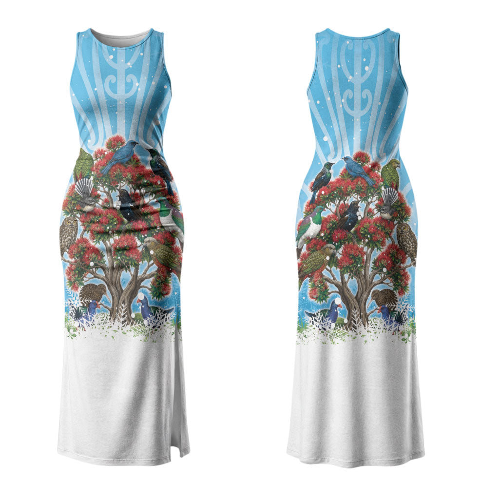 New Zealand Birds Christmas Couples Matching Tank Maxi Dress and Long Sleeve Button Shirt Pohutukawa Xmas Tree
