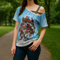 New Zealand Birds Christmas Cross Shoulder Shirt Pohutukawa Xmas Tree