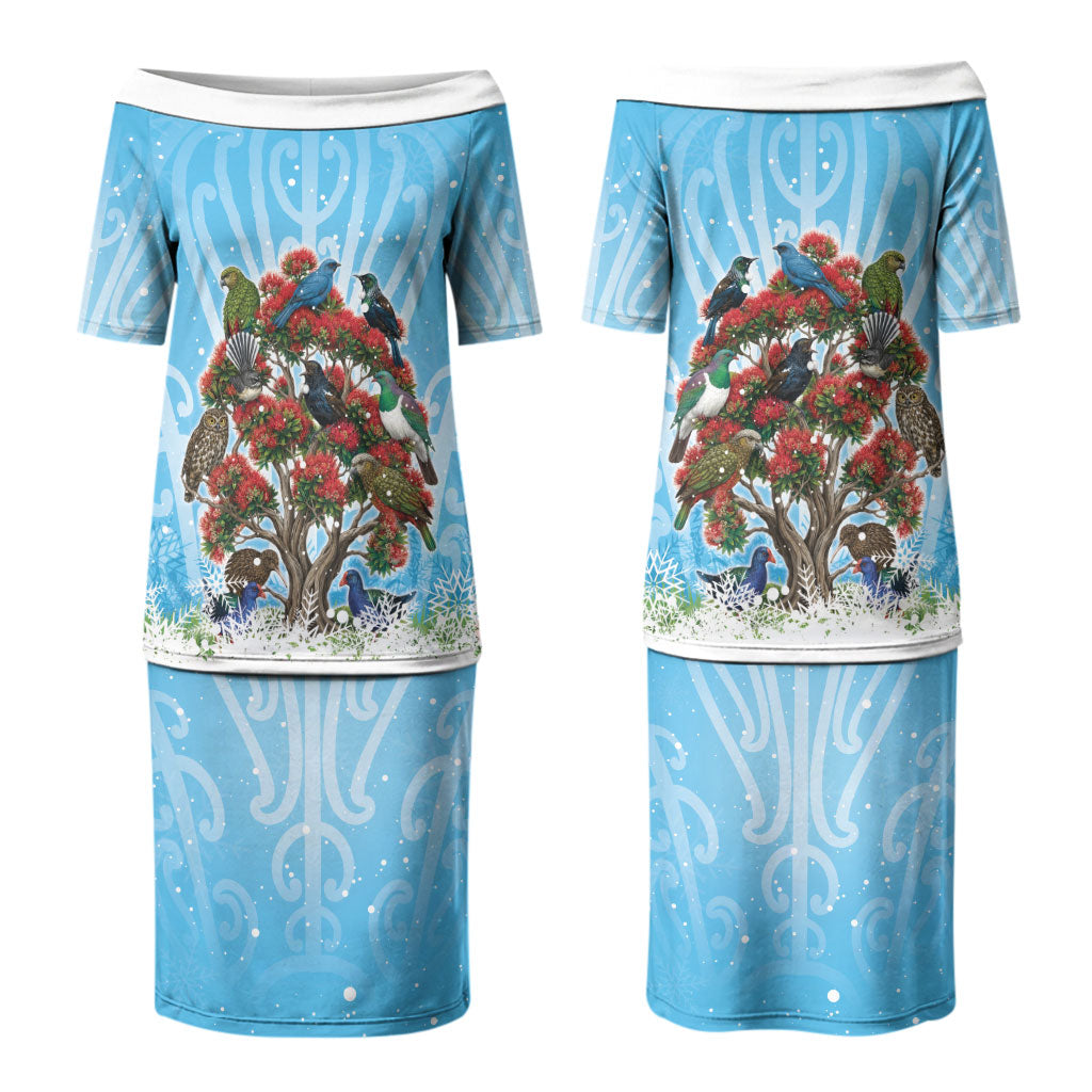 New Zealand Birds Christmas Family Matching Puletasi and Hawaiian Shirt Pohutukawa Xmas Tree