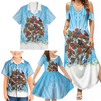 New Zealand Birds Christmas Family Matching Summer Maxi Dress and Hawaiian Shirt Pohutukawa Xmas Tree