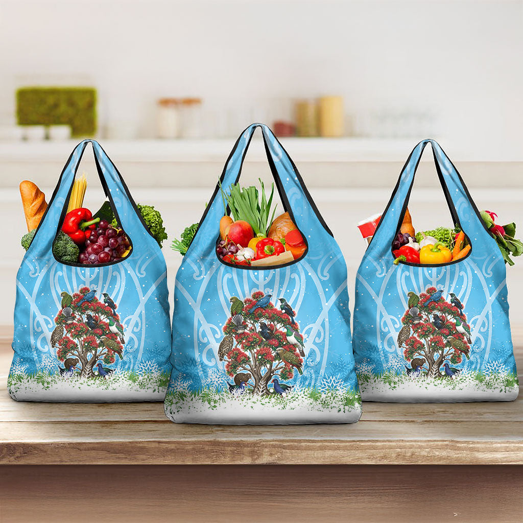 New Zealand Birds Christmas Grocery Bag Pohutukawa Xmas Tree