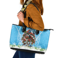 New Zealand Birds Christmas Leather Tote Bag Pohutukawa Xmas Tree