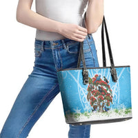 New Zealand Birds Christmas Leather Tote Bag Pohutukawa Xmas Tree
