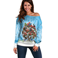 New Zealand Birds Christmas Off Shoulder Sweater Pohutukawa Xmas Tree