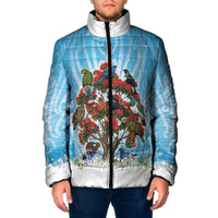 New Zealand Birds Christmas Padded Jacket Pohutukawa Xmas Tree