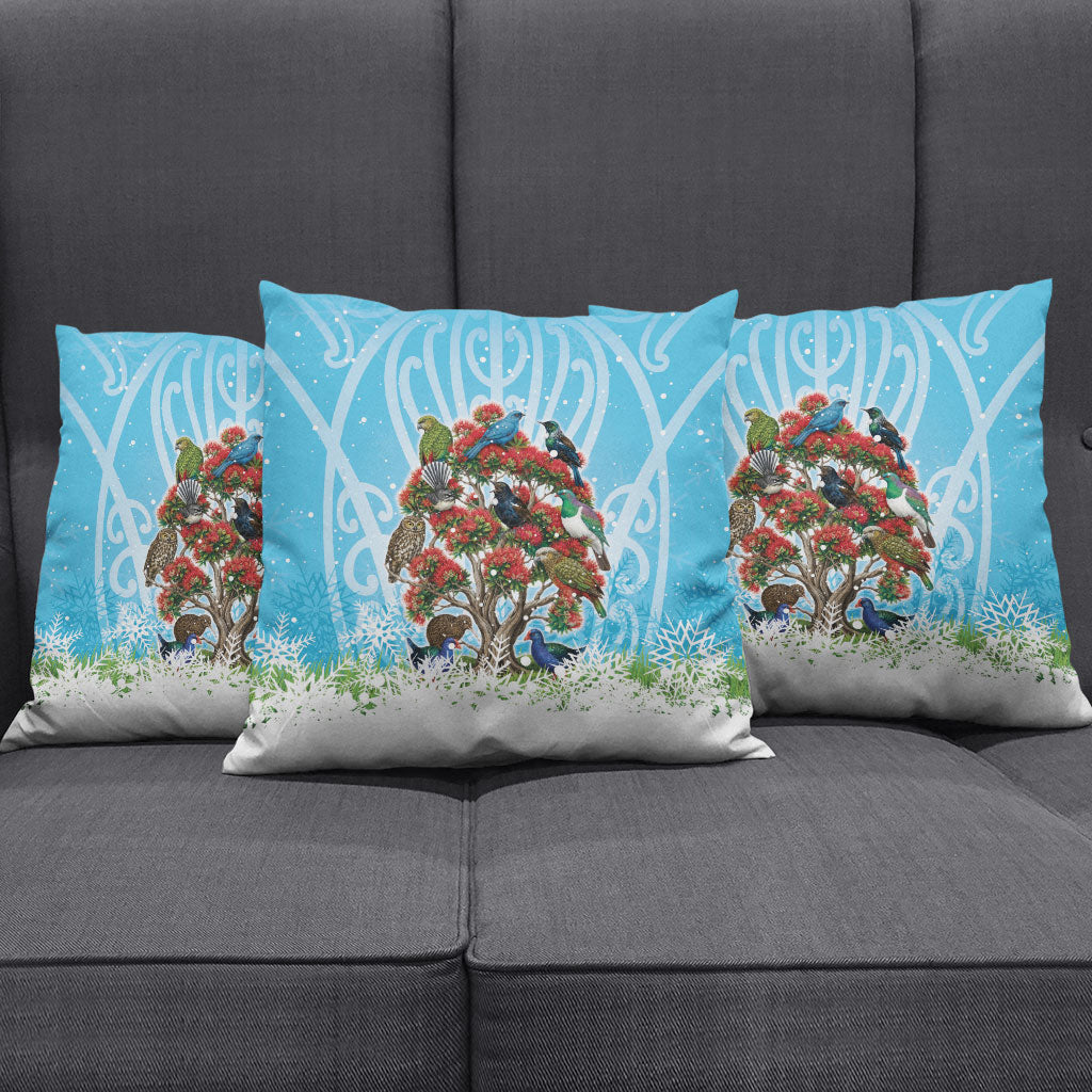 New Zealand Birds Christmas Pillow Cover Pohutukawa Xmas Tree