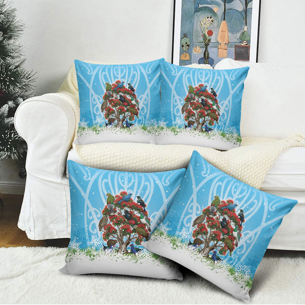 New Zealand Birds Christmas Pillow Cover Pohutukawa Xmas Tree