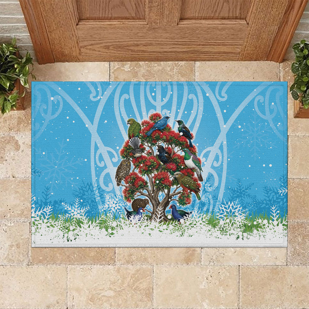 New Zealand Birds Christmas Rubber Doormat Pohutukawa Xmas Tree
