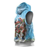 New Zealand Birds Christmas Sleeveless Hoodie Pohutukawa Xmas Tree