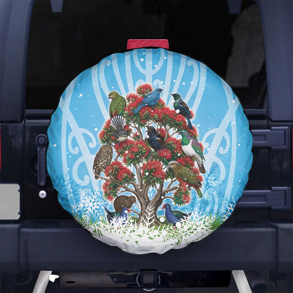 New Zealand Birds Christmas Spare Tire Cover Pohutukawa Xmas Tree