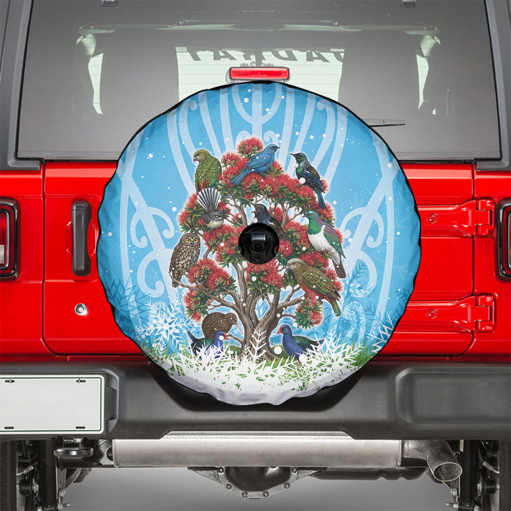 New Zealand Birds Christmas Spare Tire Cover Pohutukawa Xmas Tree